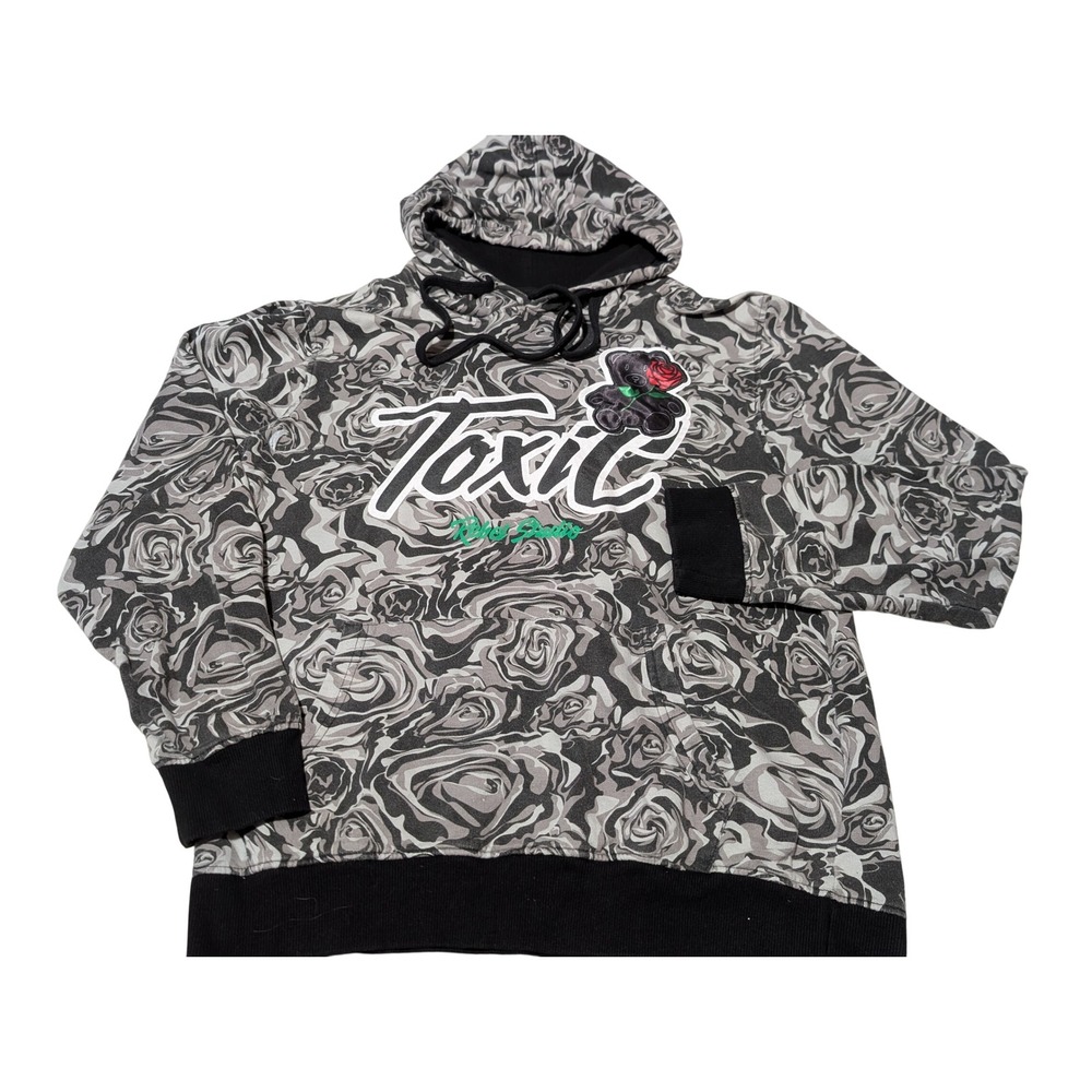 rue21 Hoodie Womens Medium Grey Toxic Rebel Studio Rose Camo Graphic Streetwear